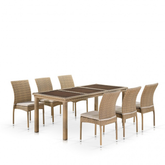 Комплект плетеной мебели T365/Y380B-W65  6PCS Light Brown (6+1)